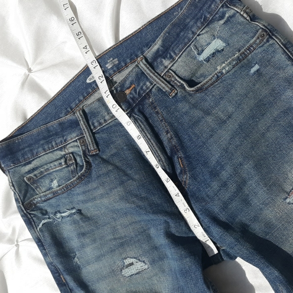 Old Navy Slim Built In Tough Flex 33x32 Distressed Plaid Patchwork Blue Jeans - Picture 9 of 17